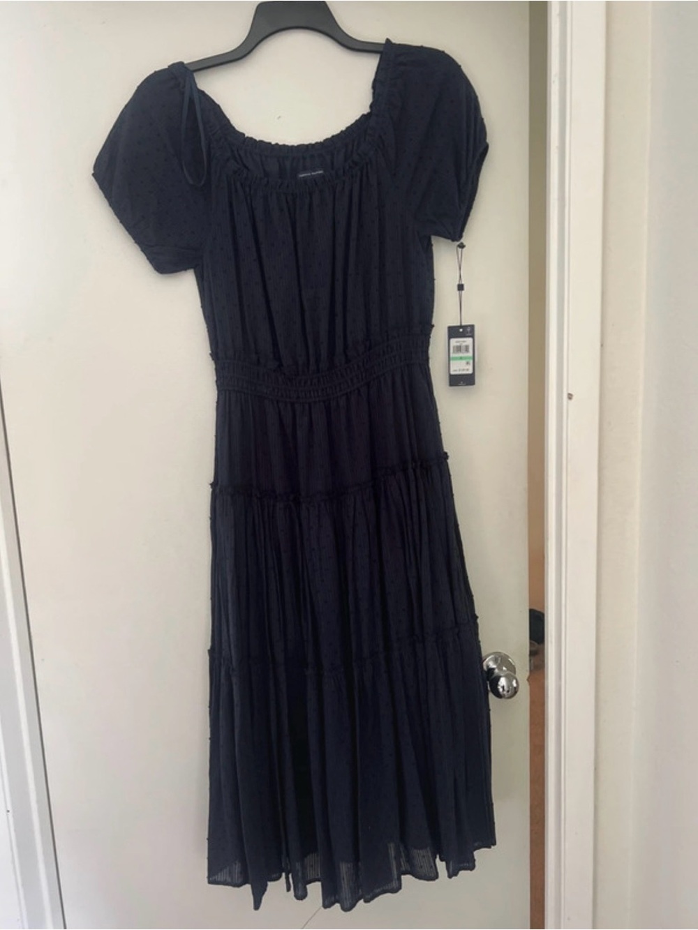 Tommy Hilfiger Black Tiered Maxi Dress with Smocked Waist